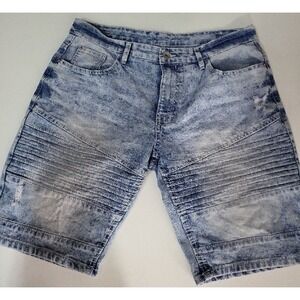 Southpole Denim‎ Shorts Acid Wash Moto Style Ribbed Knee Distressed